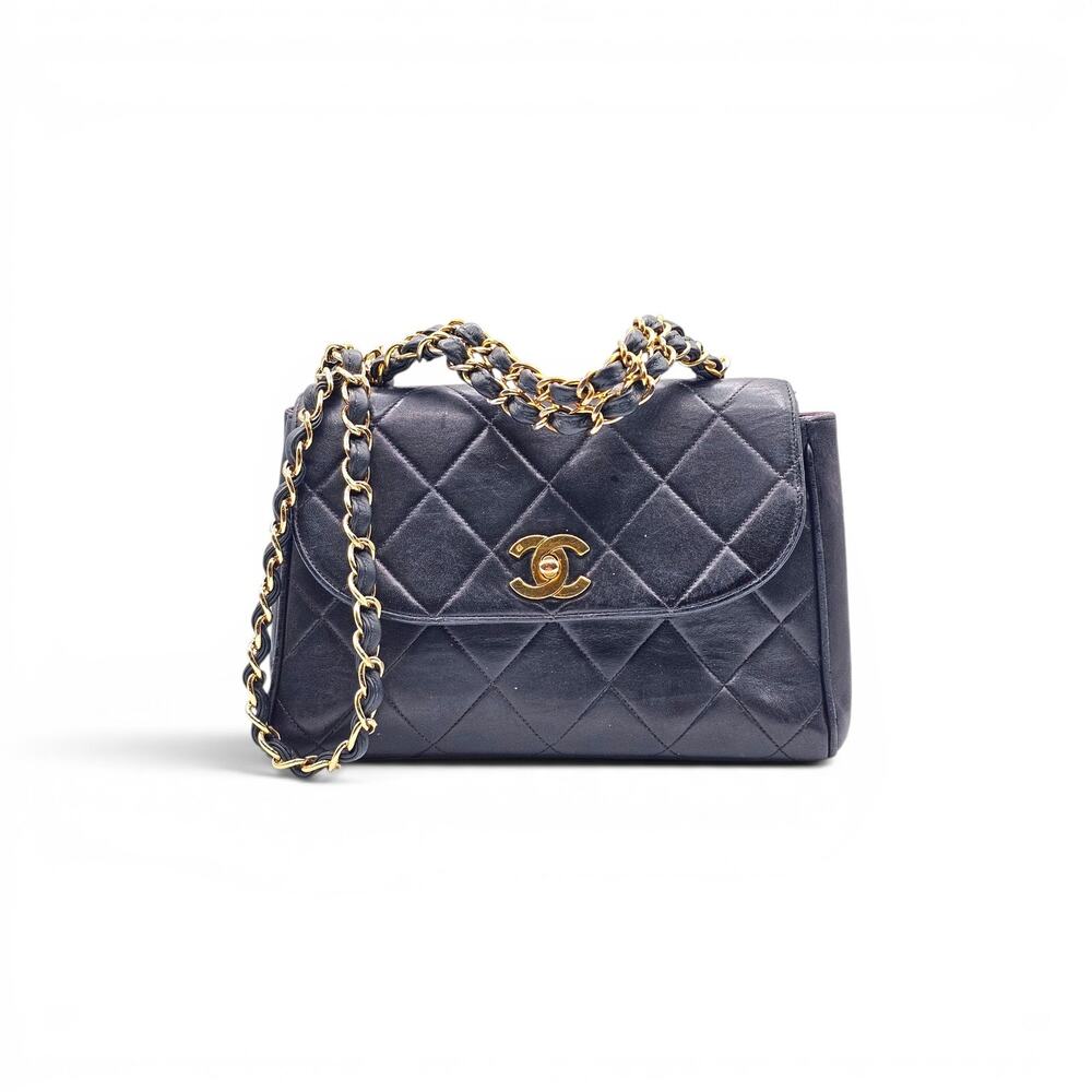 Vintage Chanel Black Quilted Lambskin Flap Shoulder Bag with Gold Hardware